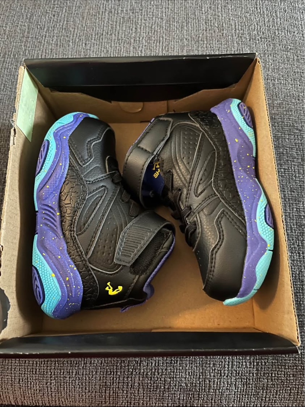 Kids Black Sneakers with Teal & Purple Accent Soles